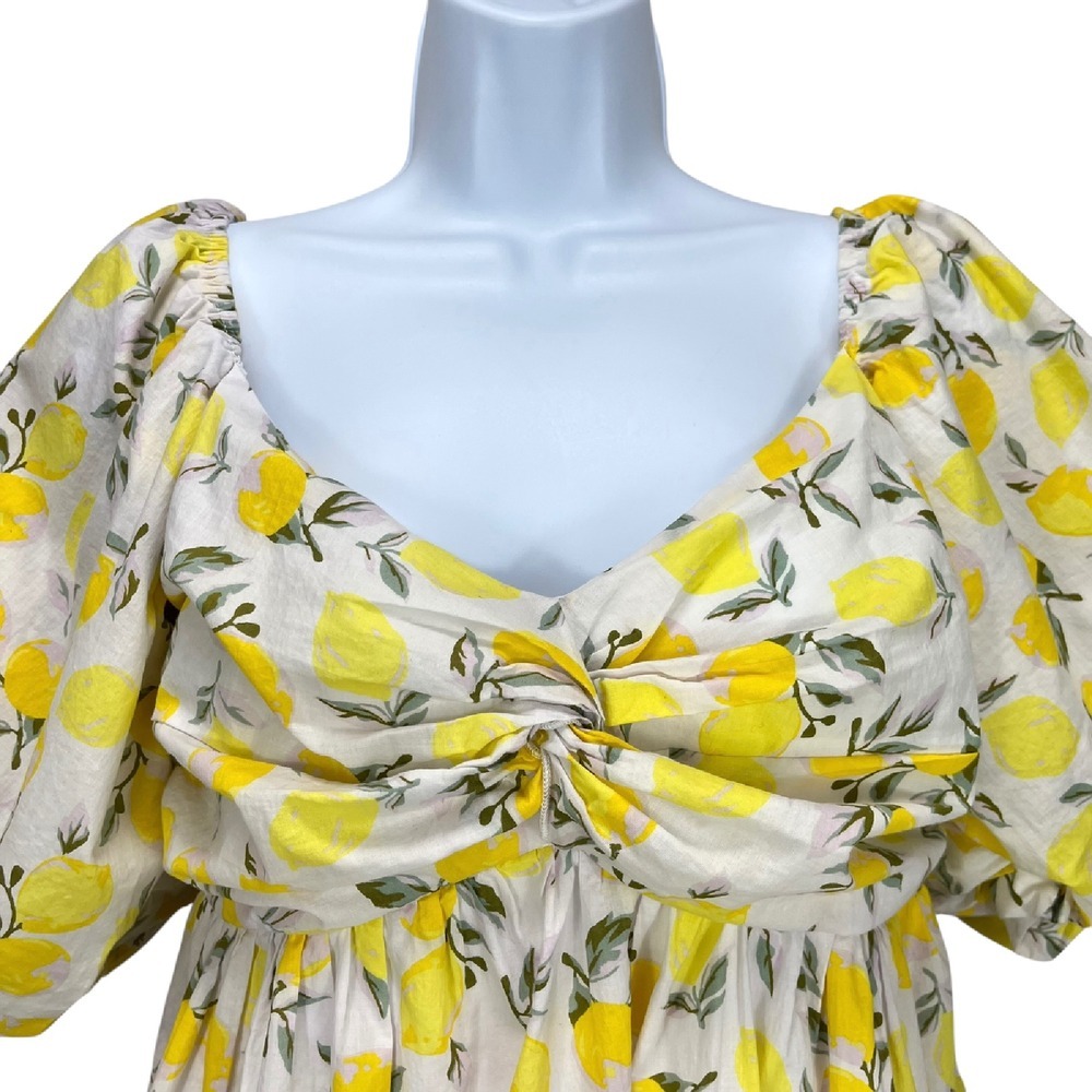 Trixxi Women's XL Lemon Print Puff Sleeve Babydoll Dress Lined Cottagecore - Picture 2 of 8